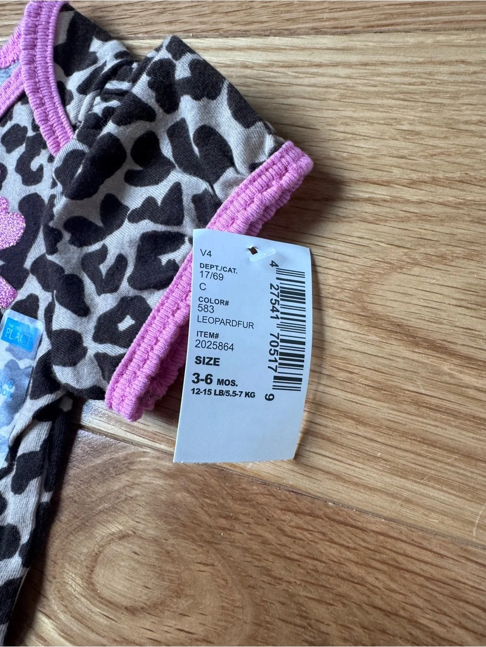 The Children's Place Leopard Print Bodysuit with Pink Trim and Glitter 